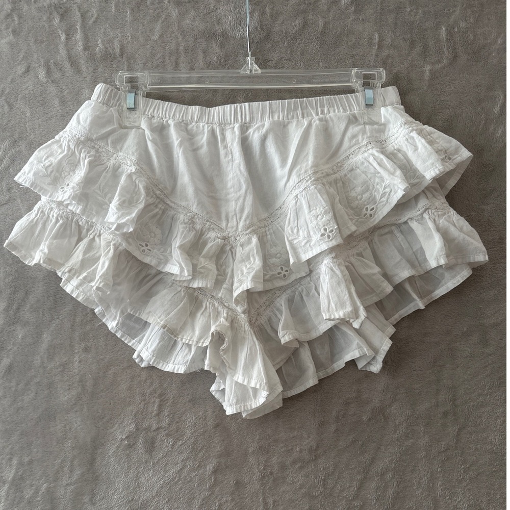 Rita Ora x Primark Shorts Small White Cotton Ruffle Eyelet Boho Summer